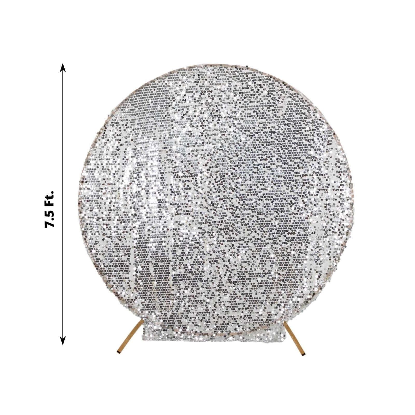 7.5ft Sparkly Silver Big Payette Sequin Wedding Arch Cover for Round Backdrop Stand - Bell Racket Store