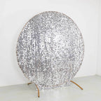 7.5ft Sparkly Silver Big Payette Sequin Wedding Arch Cover for Round Backdrop Stand - Bell Racket Store