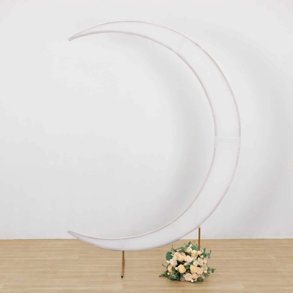 7.5ft White Spandex Crescent Moon Wedding Arch Cover, Custom Fitted Chiara Backdrop Stand Cover - Bell Racket Store