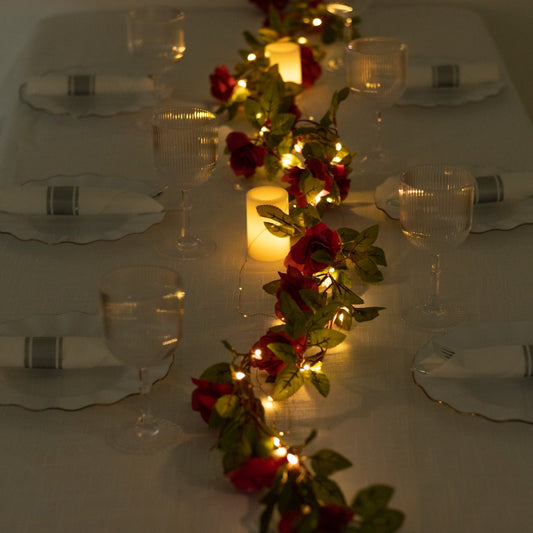 7ft 20 LED Red Silk Rose Flower Garland Vine String Lights, Warm White Battery Operated - Bell Racket Store