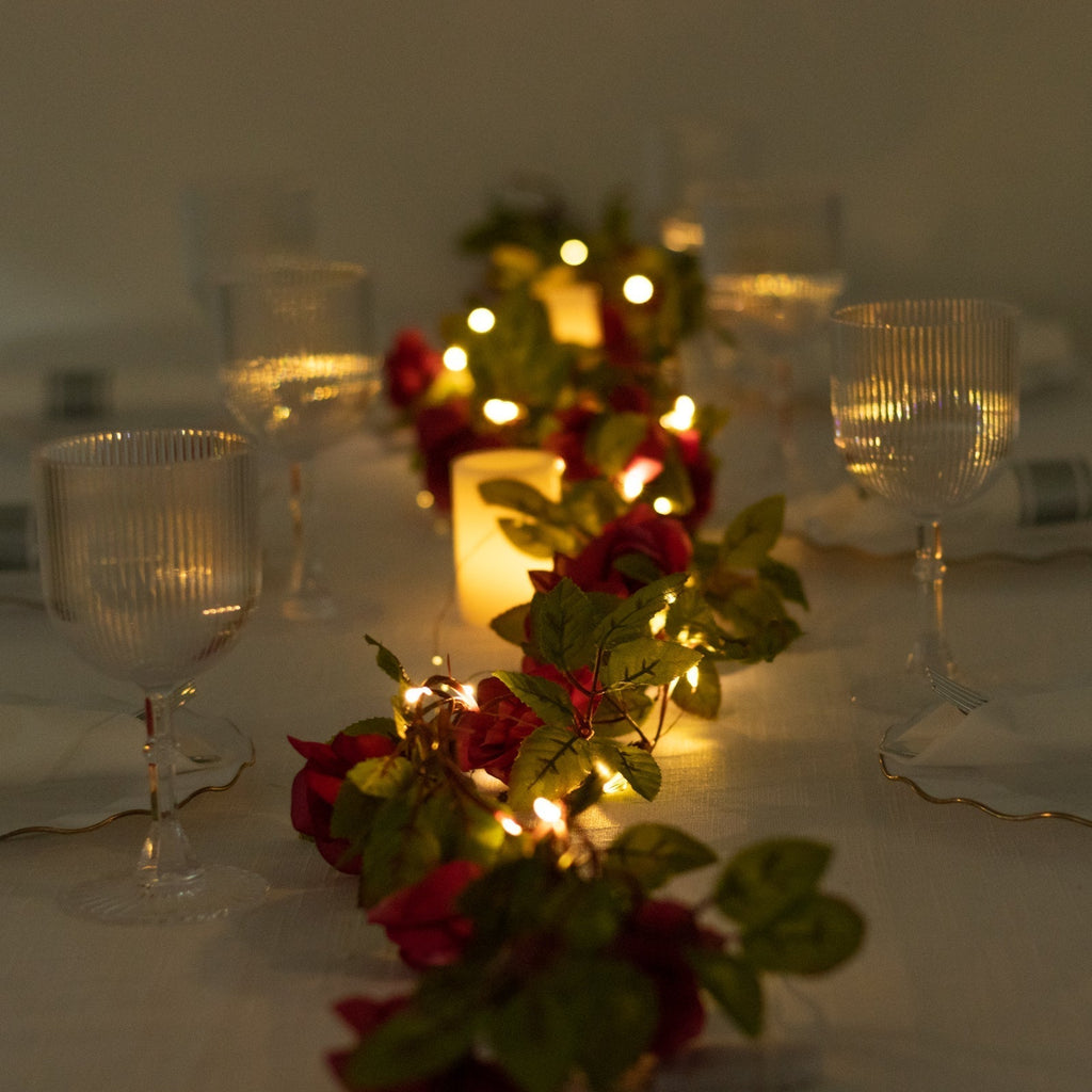 7ft 20 LED Red Silk Rose Flower Garland Vine String Lights, Warm White Battery Operated - Bell Racket Store