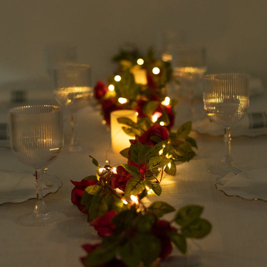 7ft 20 LED Red Silk Rose Flower Garland Vine String Lights, Warm White Battery Operated - Bell Racket Store