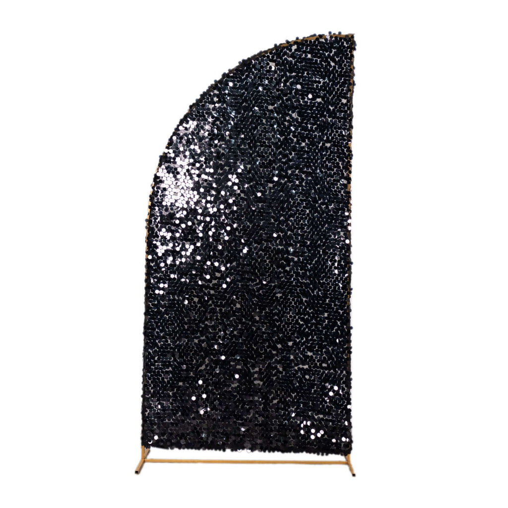 7ft Black Double Sided Big Payette Sequin Chiara Wedding Arch Cover For Half Moon Backdrop Stand - Bell Racket Store