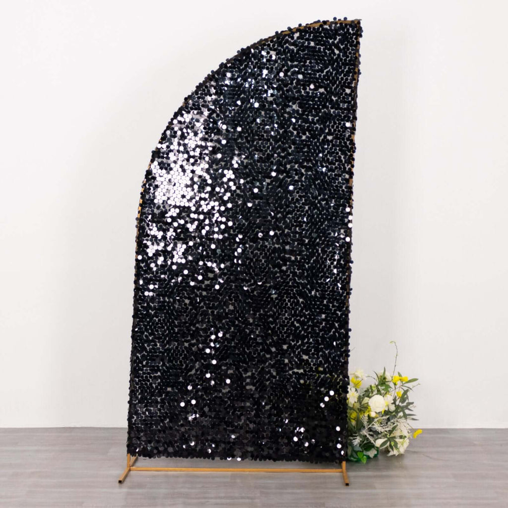 7ft Black Double Sided Big Payette Sequin Chiara Wedding Arch Cover For Half Moon Backdrop Stand - Bell Racket Store