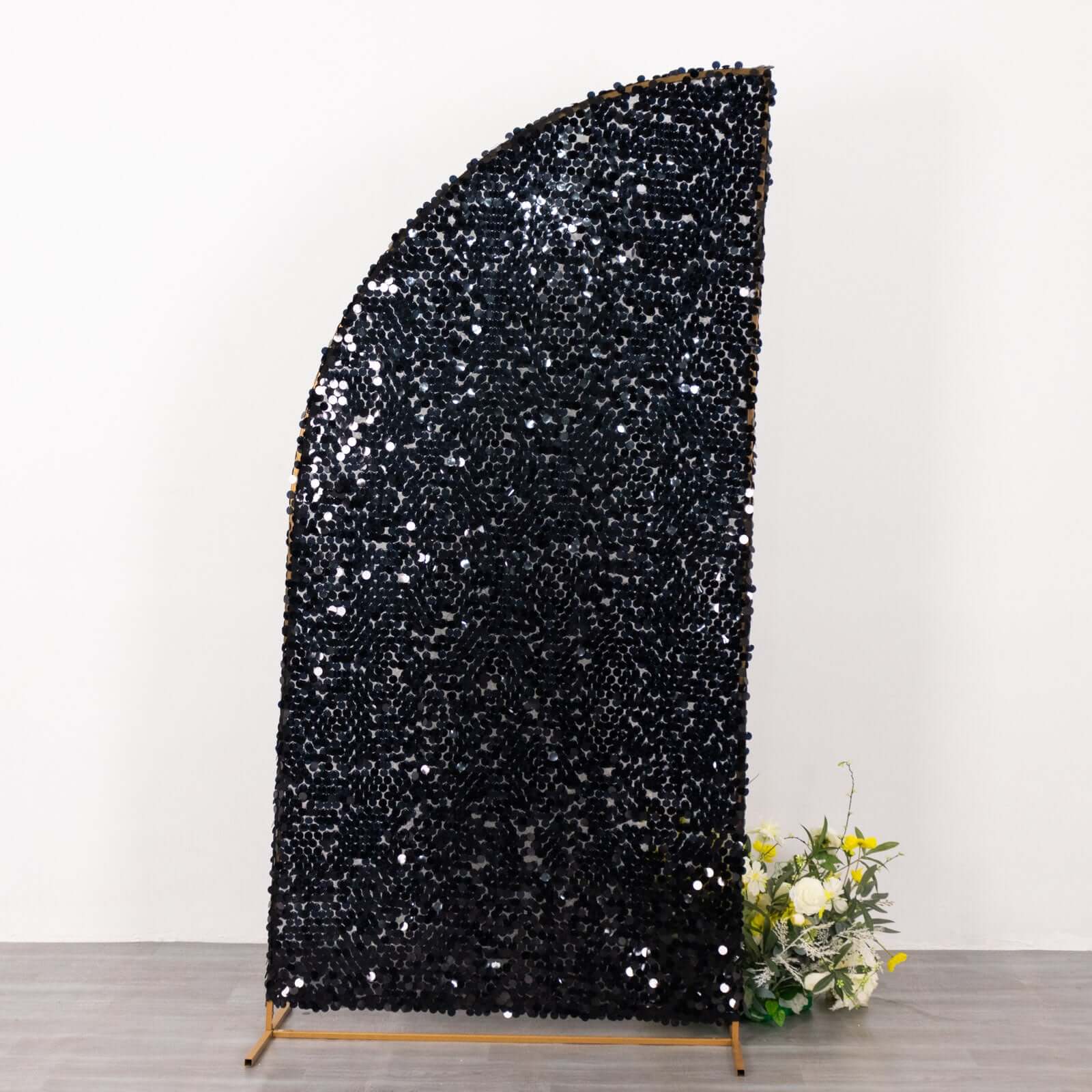 7ft Black Double Sided Big Payette Sequin Chiara Wedding Arch Cover For Half Moon Backdrop Stand - Bell Racket Store