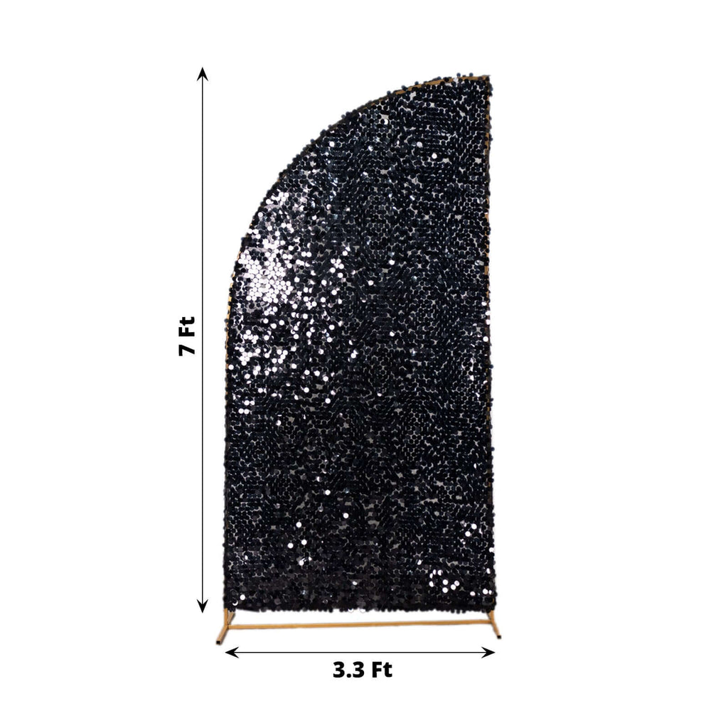 7ft Black Double Sided Big Payette Sequin Chiara Wedding Arch Cover For Half Moon Backdrop Stand - Bell Racket Store