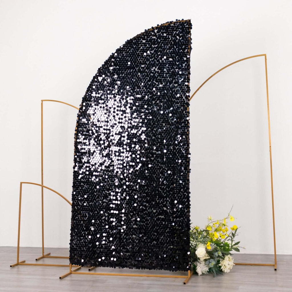 7ft Black Double Sided Big Payette Sequin Chiara Wedding Arch Cover For Half Moon Backdrop Stand - Bell Racket Store