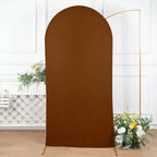 7ft Cinnamon Brown Spandex Fitted Chiara Backdrop Stand Cover For Round Top Wedding Arch - Bell Racket Store