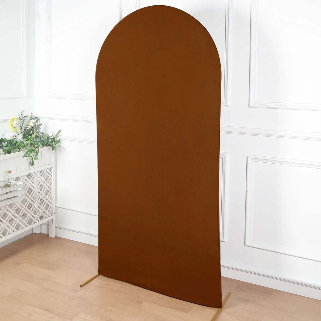 7ft Cinnamon Brown Spandex Fitted Chiara Backdrop Stand Cover For Round Top Wedding Arch - Bell Racket Store