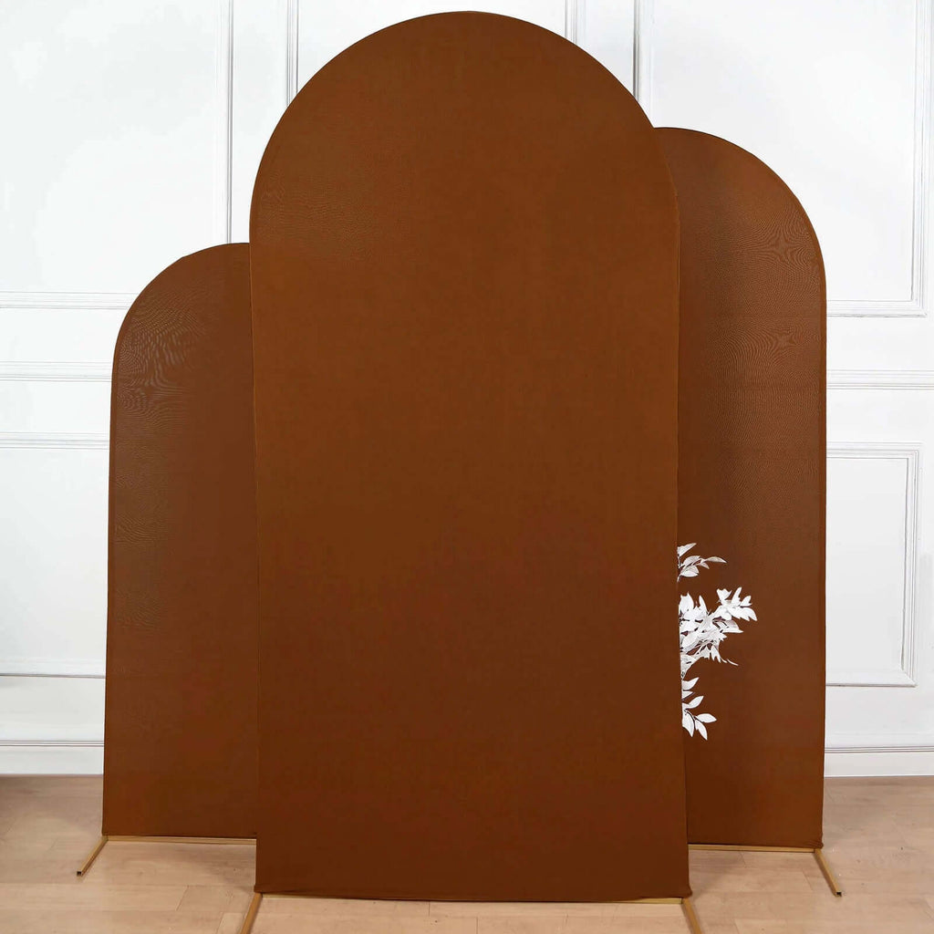 7ft Cinnamon Brown Spandex Fitted Chiara Backdrop Stand Cover For Round Top Wedding Arch - Bell Racket Store