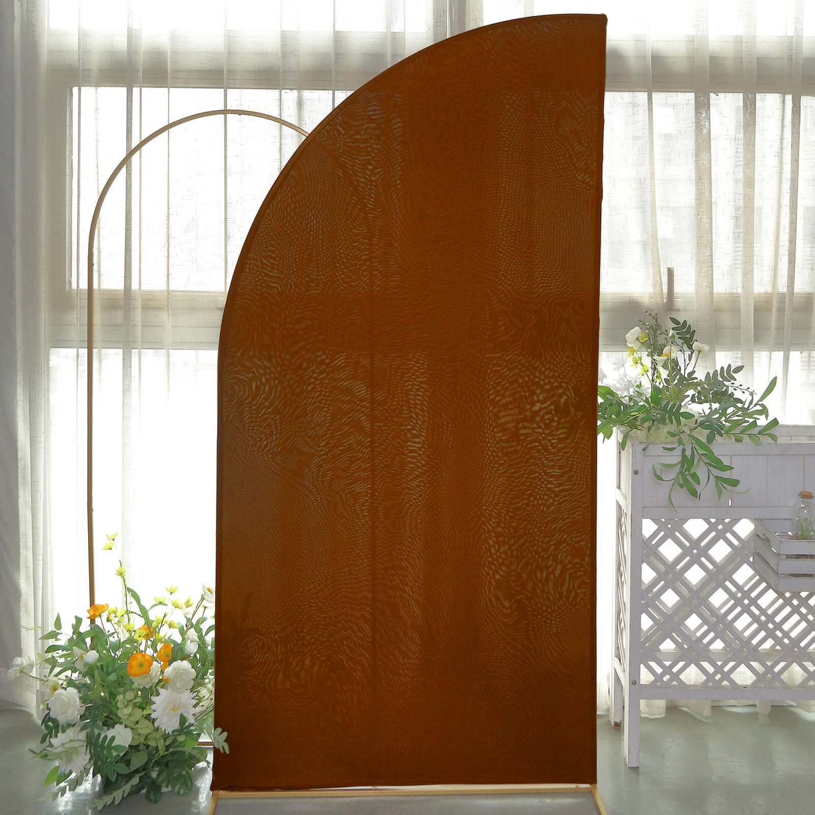 7ft Cinnamon Brown Spandex Half Moon Chiara Backdrop Stand Cover, Custom Fitted Wedding Arch Cover - Bell Racket Store