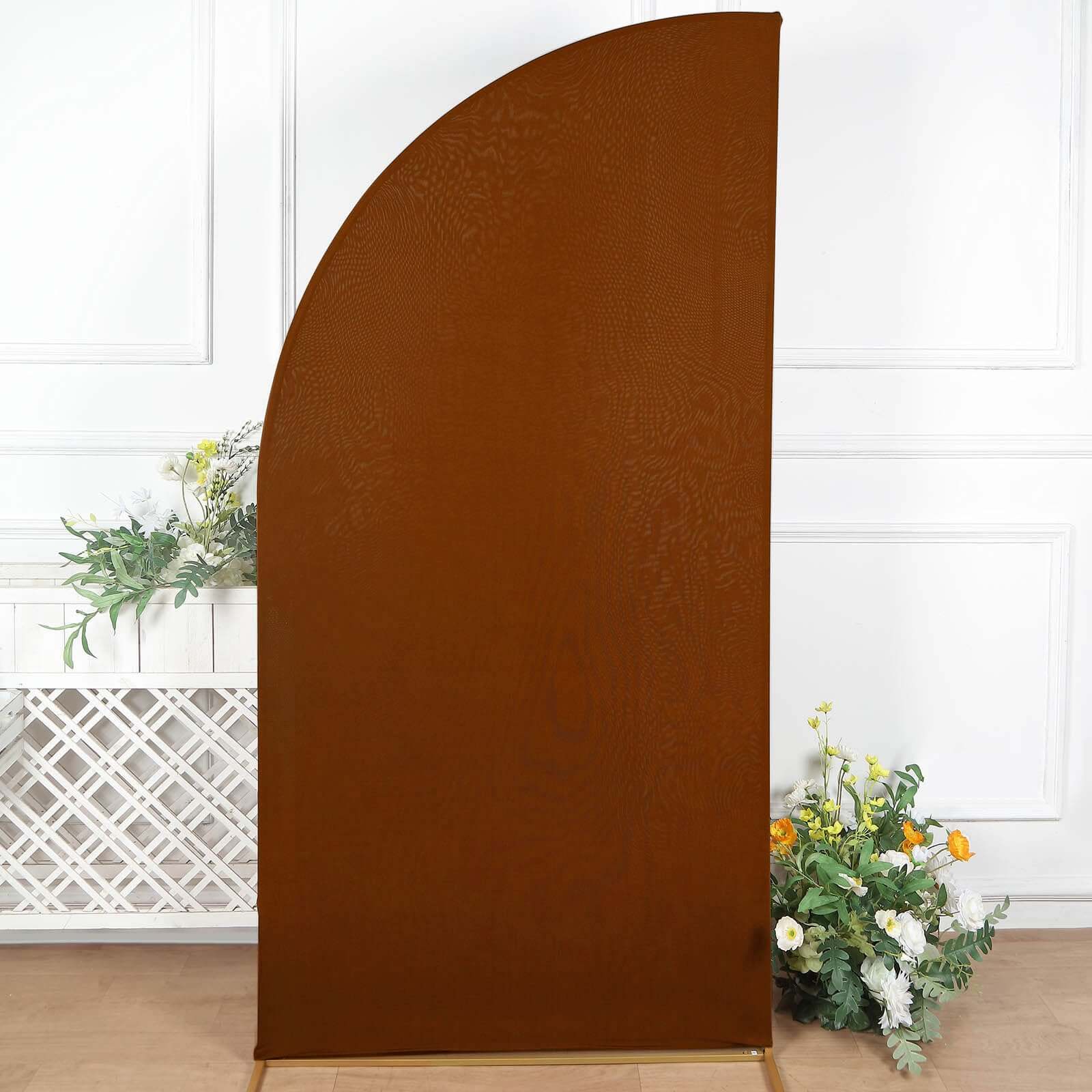 7ft Cinnamon Brown Spandex Half Moon Chiara Backdrop Stand Cover, Custom Fitted Wedding Arch Cover - Bell Racket Store