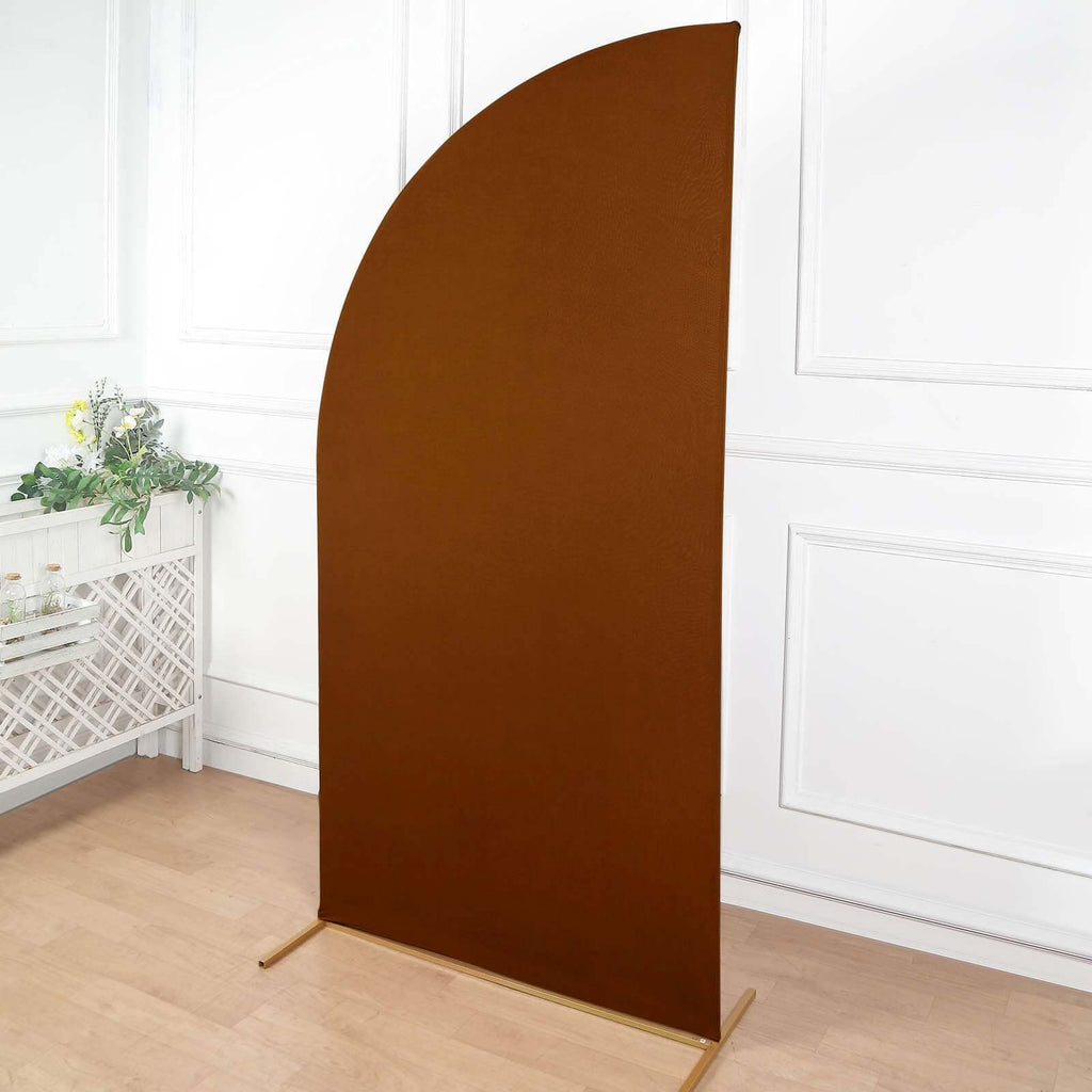 7ft Cinnamon Brown Spandex Half Moon Chiara Backdrop Stand Cover, Custom Fitted Wedding Arch Cover - Bell Racket Store