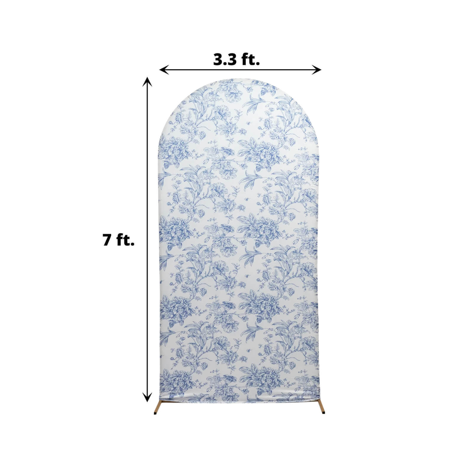 7ft Fitted Spandex Chiara Backdrop Cover â€“ French Toile Blue & White Floral Arch Slipcover for Round Top Wedding Stand - Bell Racket Store