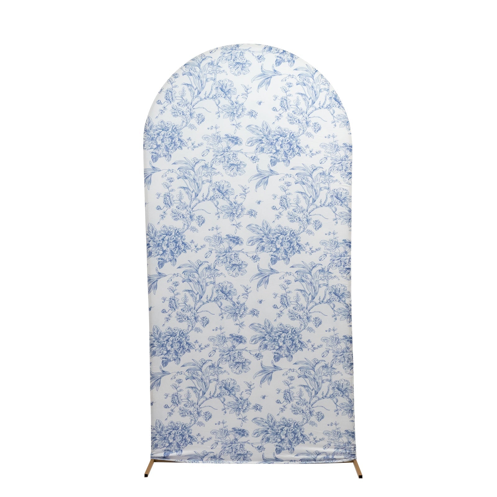 7ft Fitted Spandex Chiara Backdrop Cover â€“ French Toile Blue & White Floral Arch Slipcover for Round Top Wedding Stand - Bell Racket Store