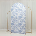 7ft Fitted Spandex Chiara Backdrop Cover â€“ French Toile Blue & White Floral Arch Slipcover for Round Top Wedding Stand - Bell Racket Store