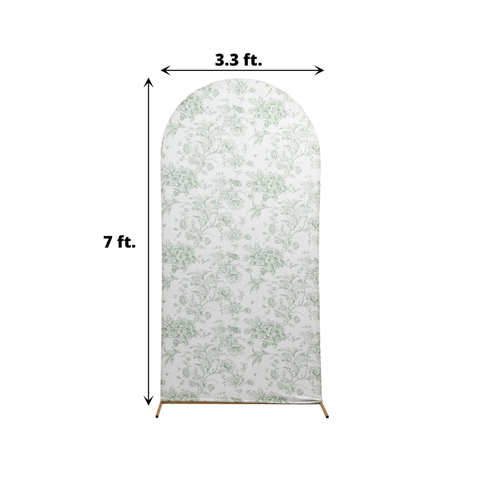 7ft Fitted Spandex Chiara Backdrop Cover â€“ French Toile Dusty Sage Green & White Floral Arch Slipcover for Round Top Wedding Stand - Bell Racket Store