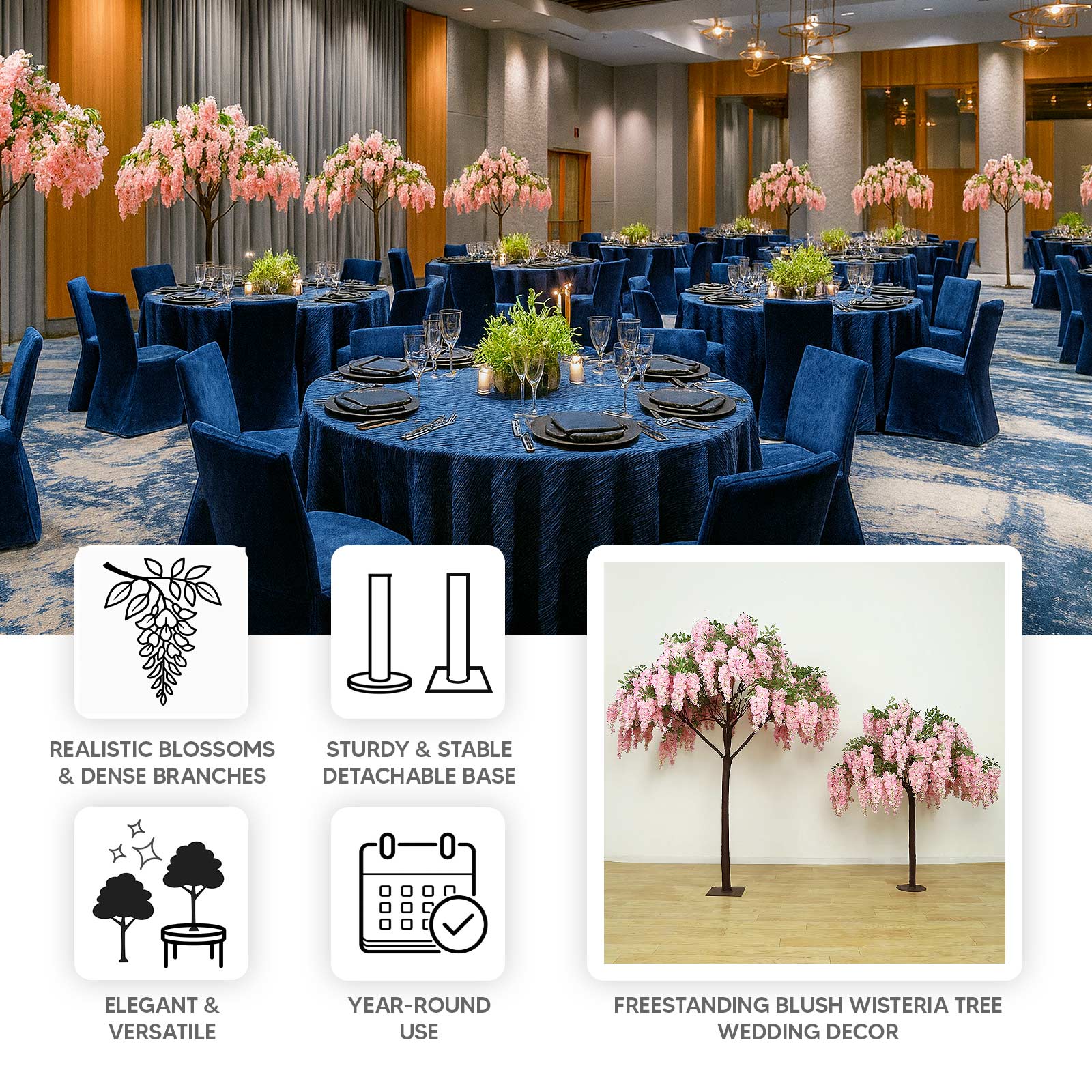 7ft Freestanding Blush Wisteria Artificial Tree â€“ Cascading Silk Flower Display for Weddings & Events - Bell Racket Store