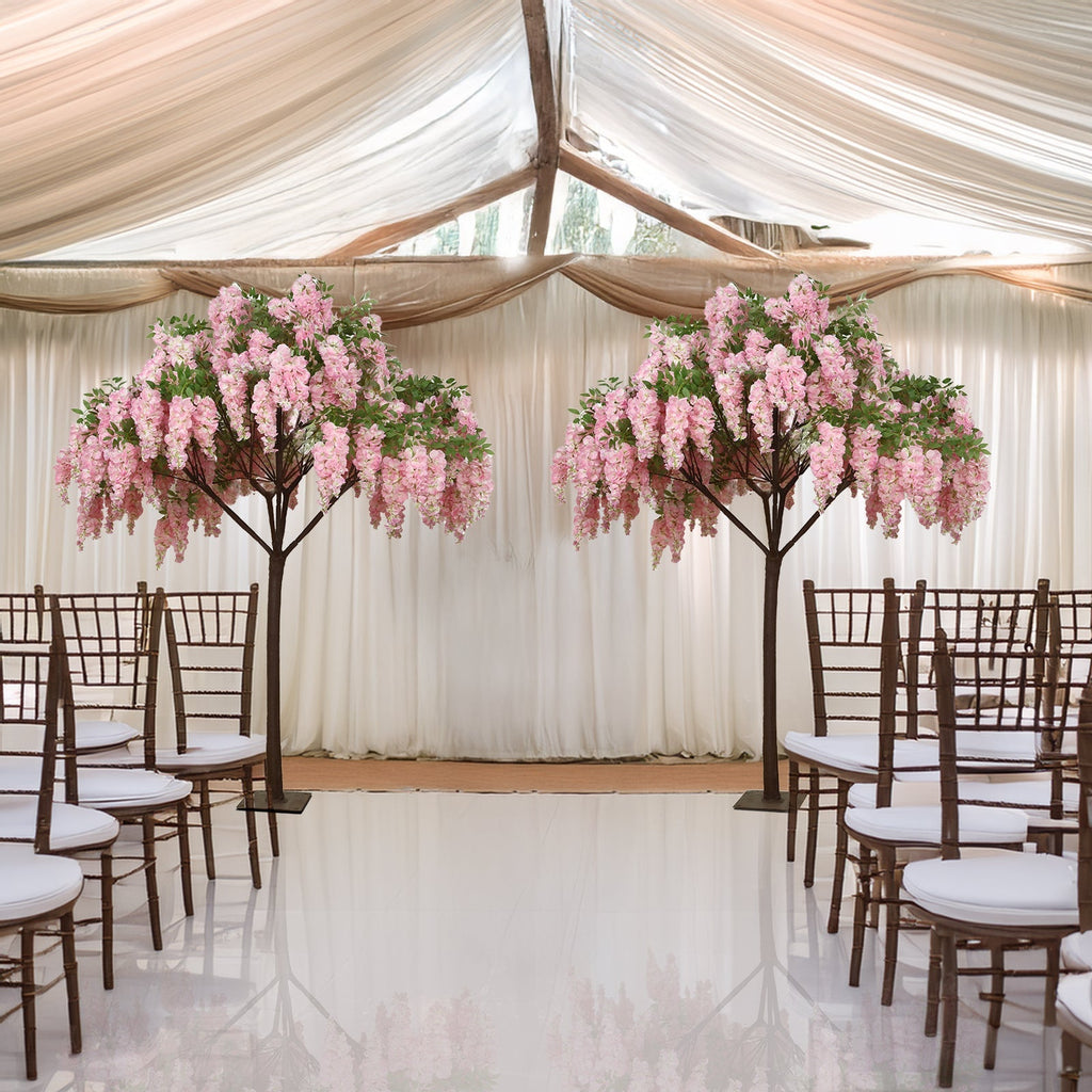 7ft Freestanding Blush Wisteria Artificial Tree â€“ Cascading Silk Flower Display for Weddings & Events - Bell Racket Store