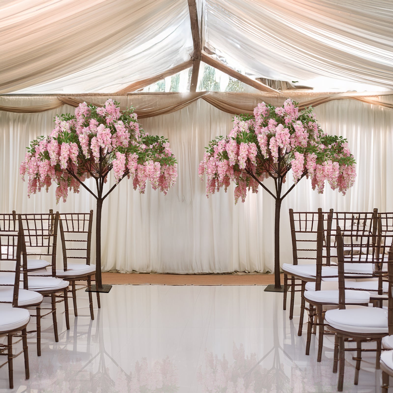 7ft Freestanding Blush Wisteria Artificial Tree â€“ Cascading Silk Flower Display for Weddings & Events - Bell Racket Store