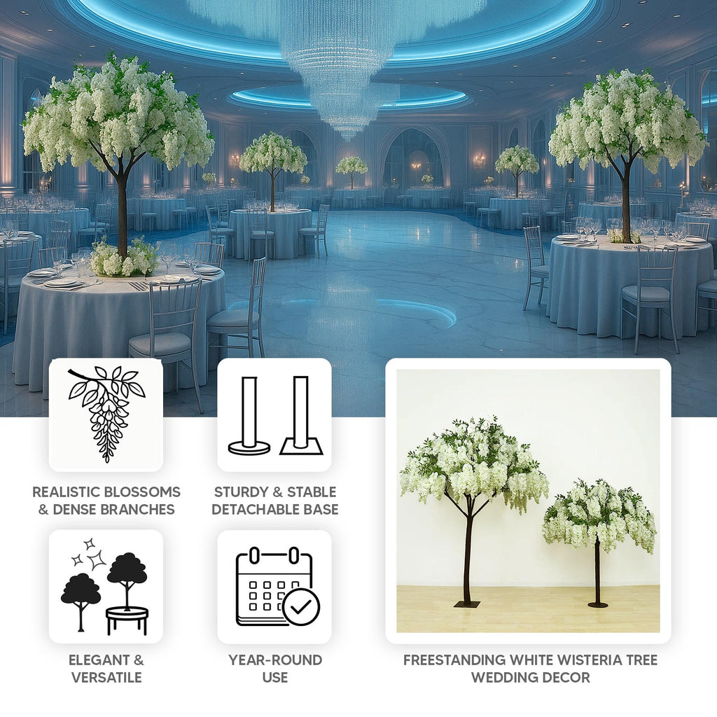 7ft Freestanding White Wisteria Artificial Tree â€“ Cascading Silk Flower Display for Weddings & Events - Bell Racket Store