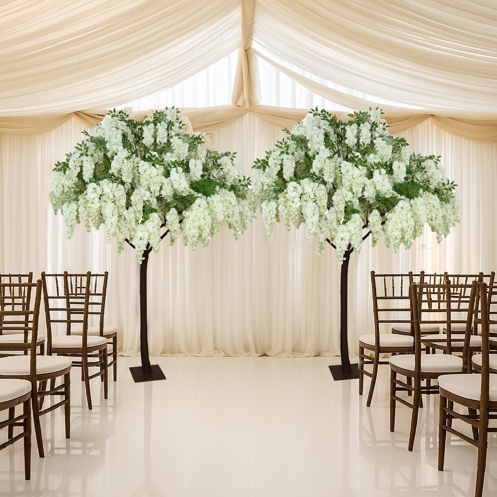 7ft Freestanding White Wisteria Artificial Tree â€“ Cascading Silk Flower Display for Weddings & Events - Bell Racket Store