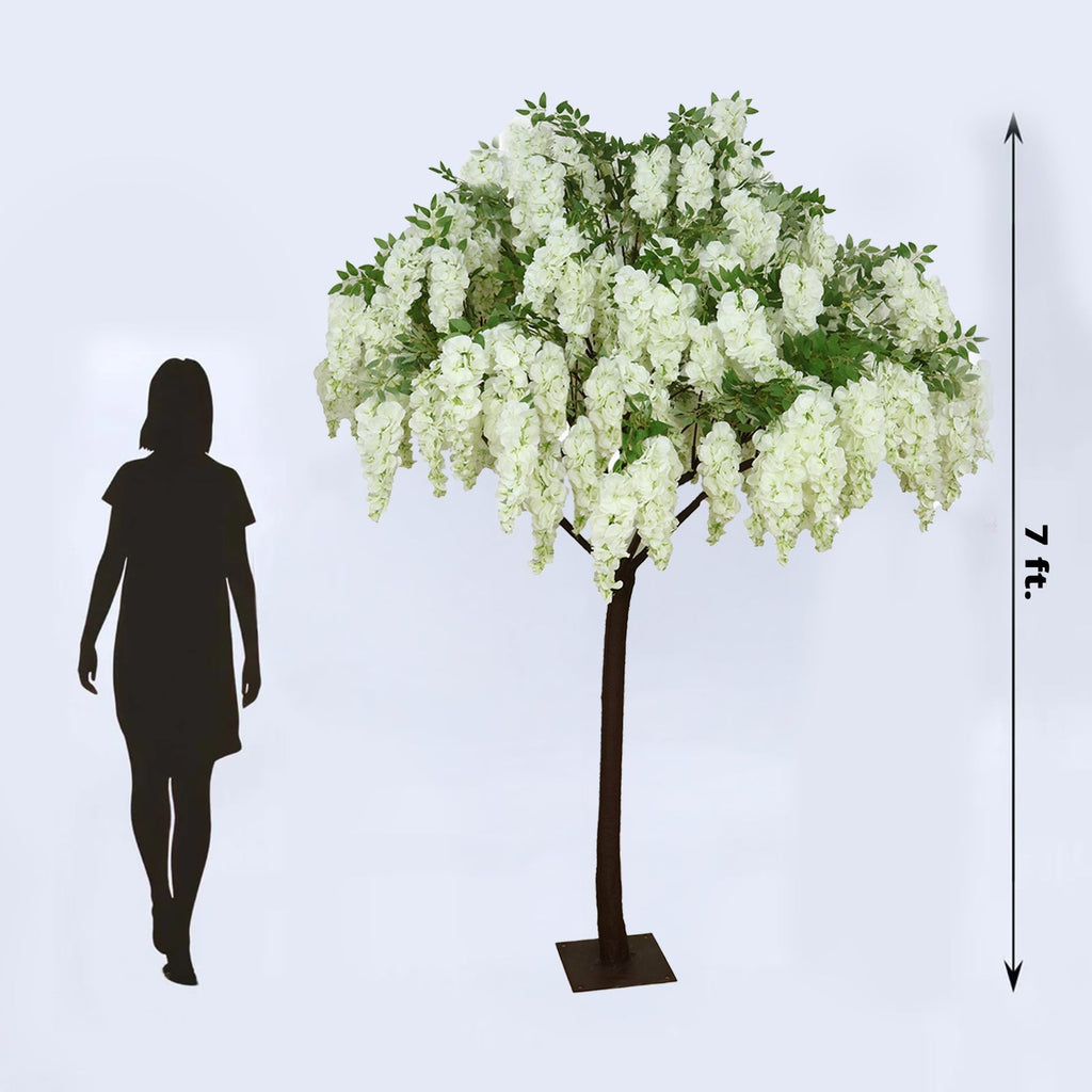 7ft Freestanding White Wisteria Artificial Tree â€“ Cascading Silk Flower Display for Weddings & Events - Bell Racket Store