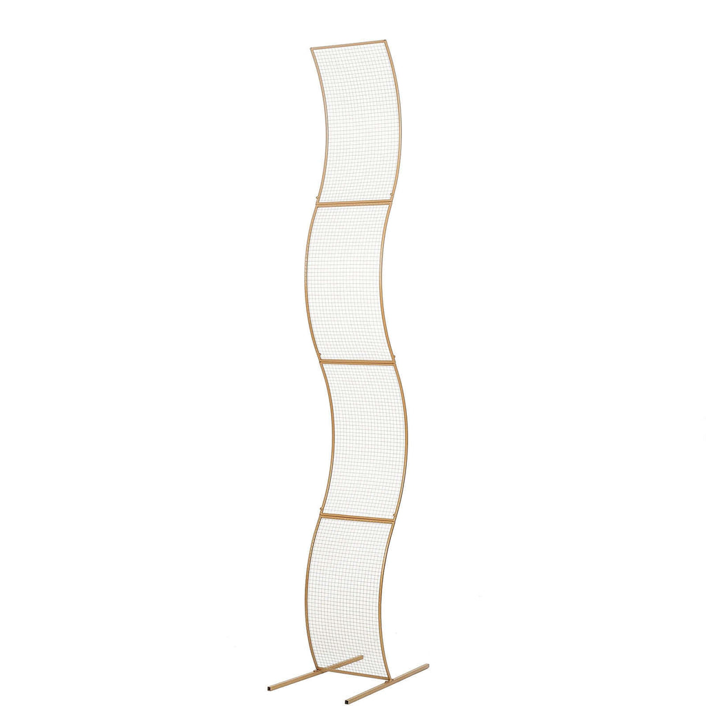 7ft Gold Metal Lattice Grid S - Shaped Wedding Arch Aisle Display Decor, Wavy Flower Frame Backdrop Stand - Bell Racket Store