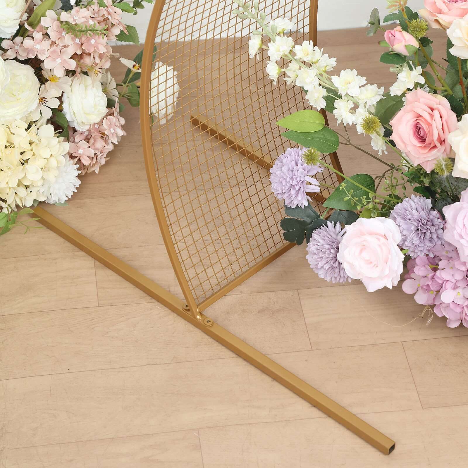7ft Gold Metal Lattice Grid S - Shaped Wedding Arch Aisle Display Decor, Wavy Flower Frame Backdrop Stand - Bell Racket Store