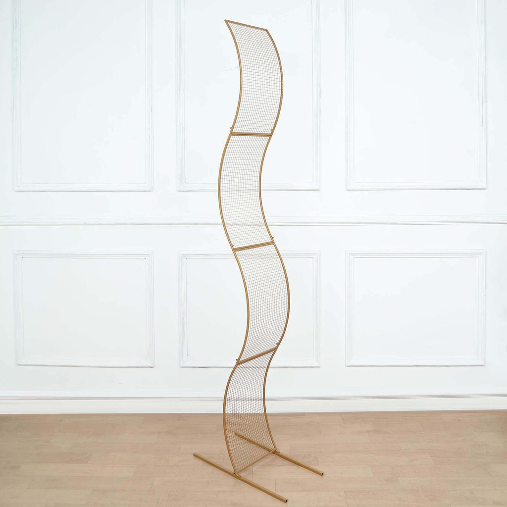 7ft Gold Metal Lattice Grid S - Shaped Wedding Arch Aisle Display Decor, Wavy Flower Frame Backdrop Stand - Bell Racket Store