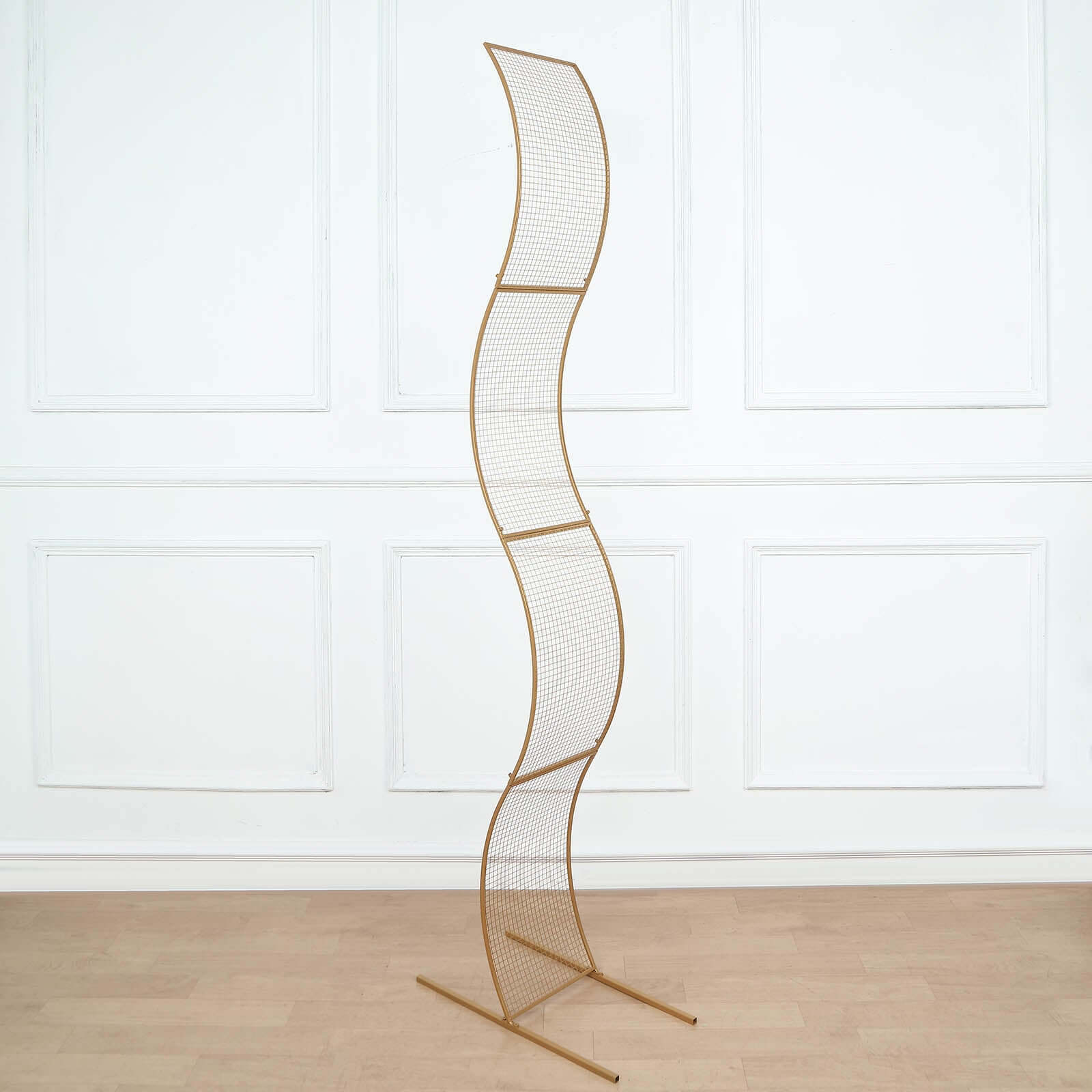 7ft Gold Metal Lattice Grid S - Shaped Wedding Arch Aisle Display Decor, Wavy Flower Frame Backdrop Stand - Bell Racket Store