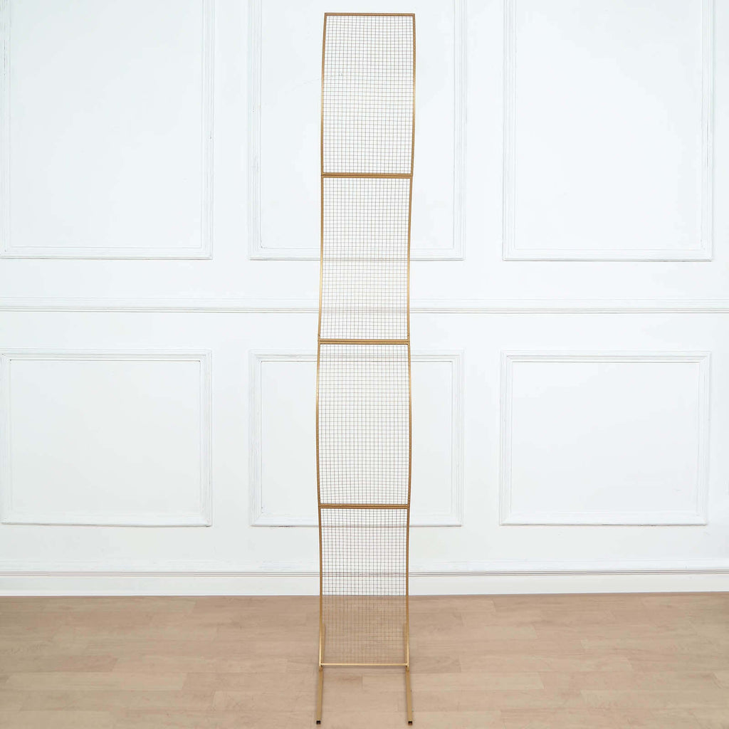 7ft Gold Metal Lattice Grid S - Shaped Wedding Arch Aisle Display Decor, Wavy Flower Frame Backdrop Stand - Bell Racket Store