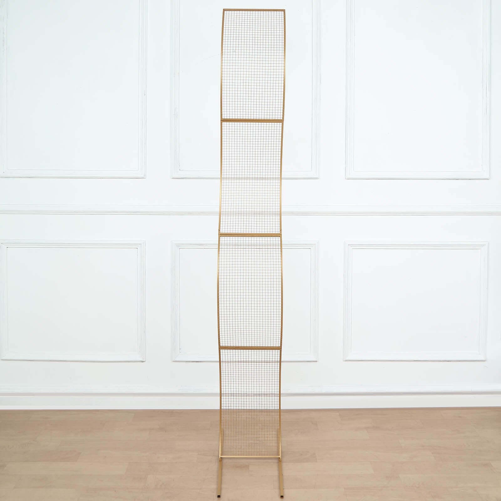 7ft Gold Metal Lattice Grid S - Shaped Wedding Arch Aisle Display Decor, Wavy Flower Frame Backdrop Stand - Bell Racket Store