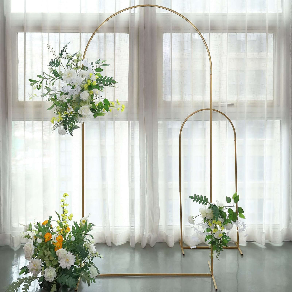 7ft Gold Metal Wedding Arch Chiara Backdrop Stand Floral Display Frame With Round Top - Bell Racket Store