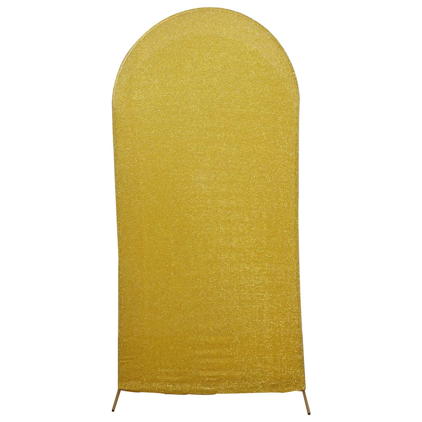 7ft Gold Shimmer Tinsel Spandex Chiara Backdrop Stand Cover For Fitted Round Top Wedding Arch - Bell Racket Store