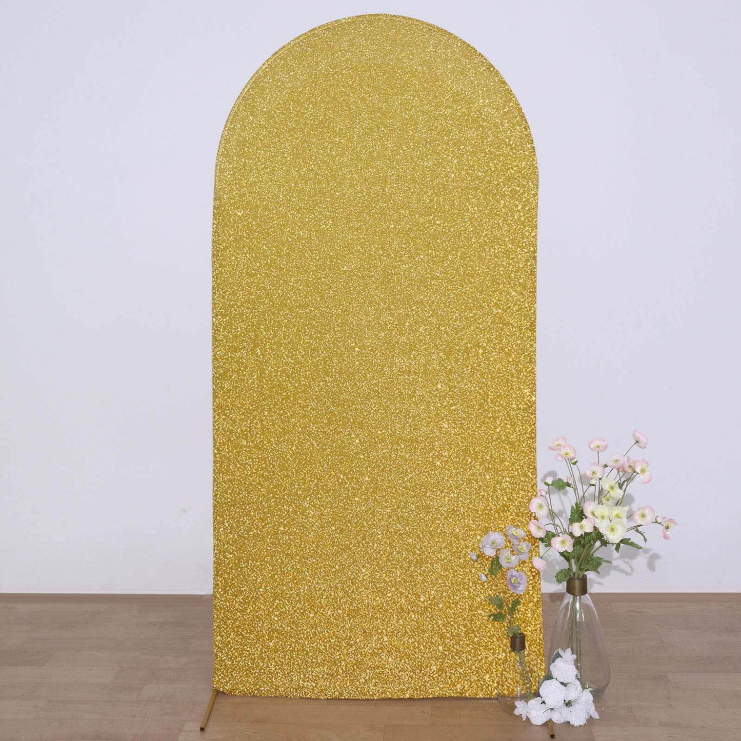 7ft Gold Shimmer Tinsel Spandex Chiara Backdrop Stand Cover For Fitted Round Top Wedding Arch - Bell Racket Store