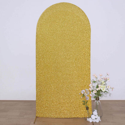 7ft Gold Shimmer Tinsel Spandex Chiara Backdrop Stand Cover For Fitted Round Top Wedding Arch - Bell Racket Store