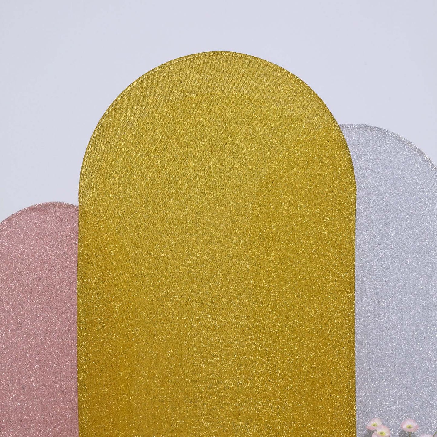 7ft Gold Shimmer Tinsel Spandex Chiara Backdrop Stand Cover For Fitted Round Top Wedding Arch - Bell Racket Store