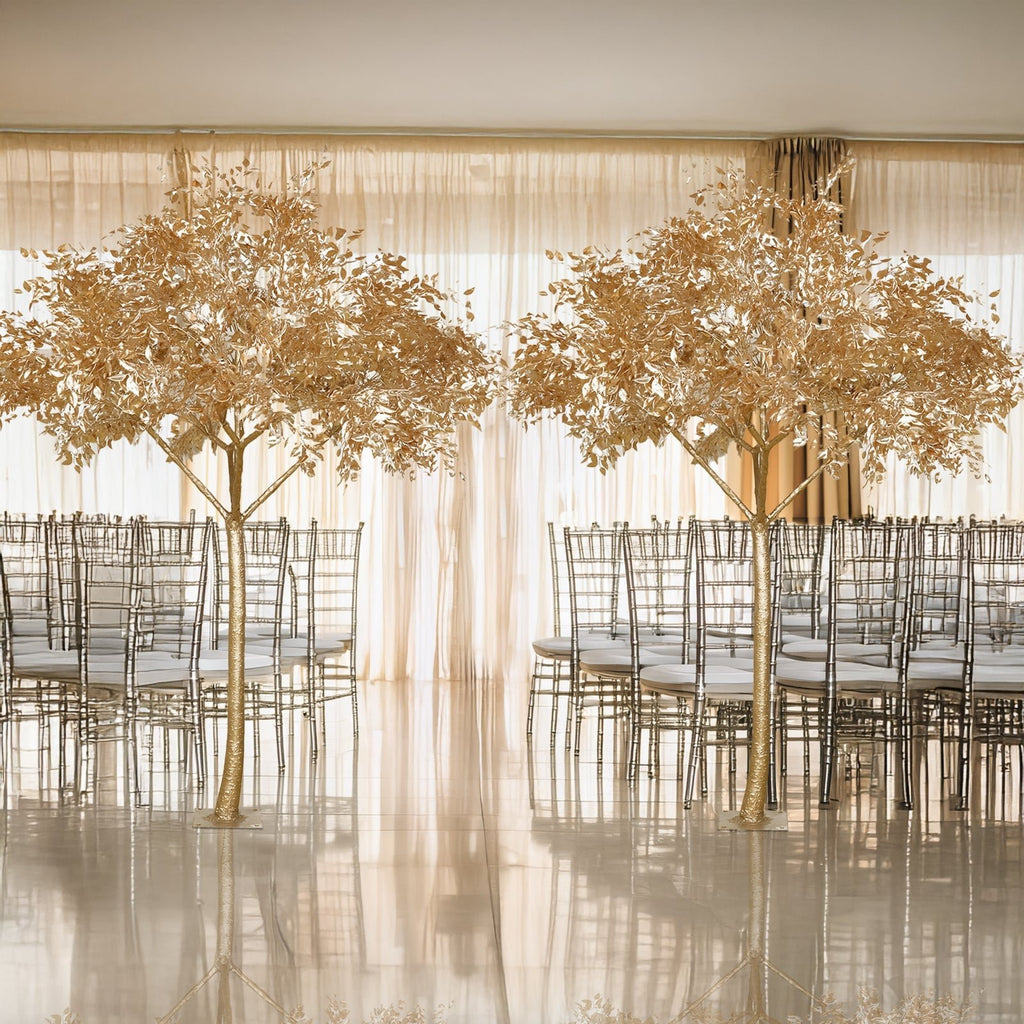 7ft Golden Faux Leaf Trees with Natural - Look Trunks â€“ Floor DÃ©cor for Venues & Events - Bell Racket Store