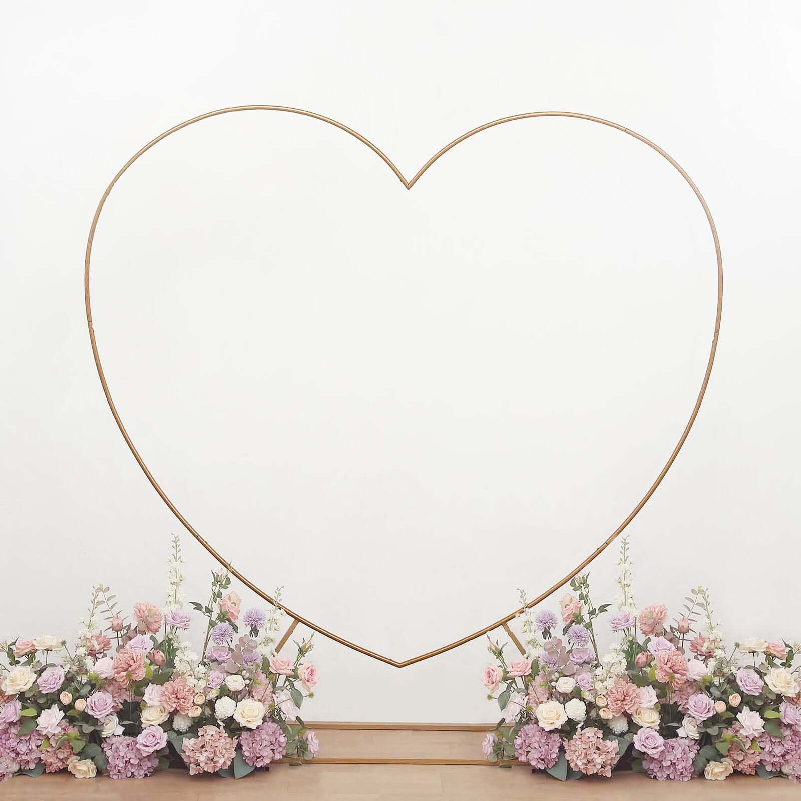 7ft Heavy Duty Gold Metal Heart Shape Photo Backdrop Stand, Wedding Arch Floral Balloon Frame with Sturdy Rectangular Base - Bell Racket Store