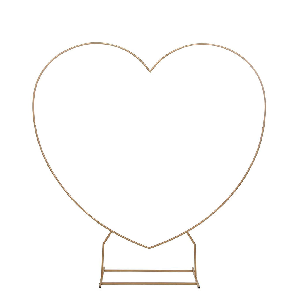 7ft Heavy Duty Gold Metal Heart Shape Photo Backdrop Stand, Wedding Arch Floral Balloon Frame with Sturdy Rectangular Base - Bell Racket Store