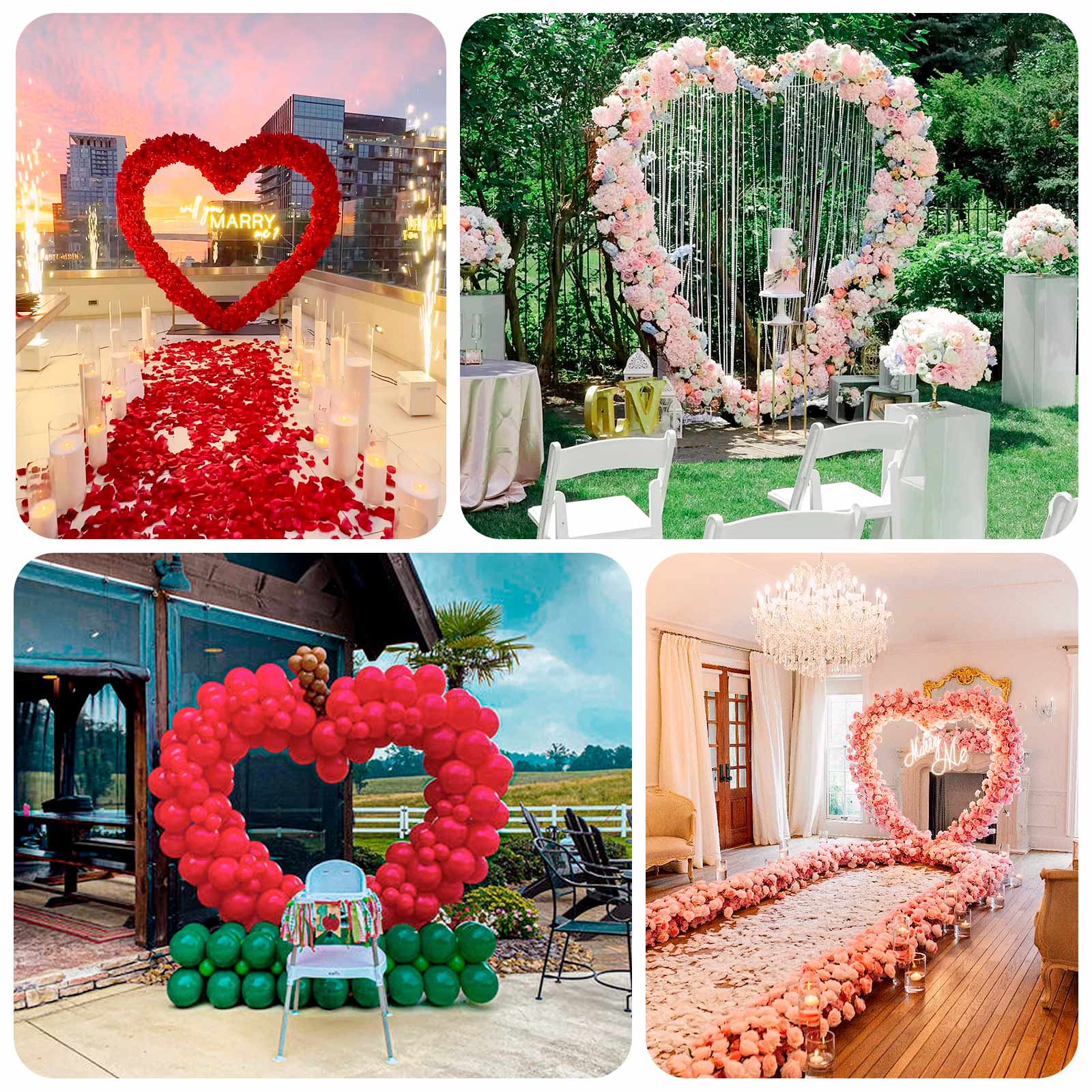 7ft Heavy Duty Gold Metal Heart Shape Photo Backdrop Stand, Wedding Arch Floral Balloon Frame with Sturdy Rectangular Base - Bell Racket Store