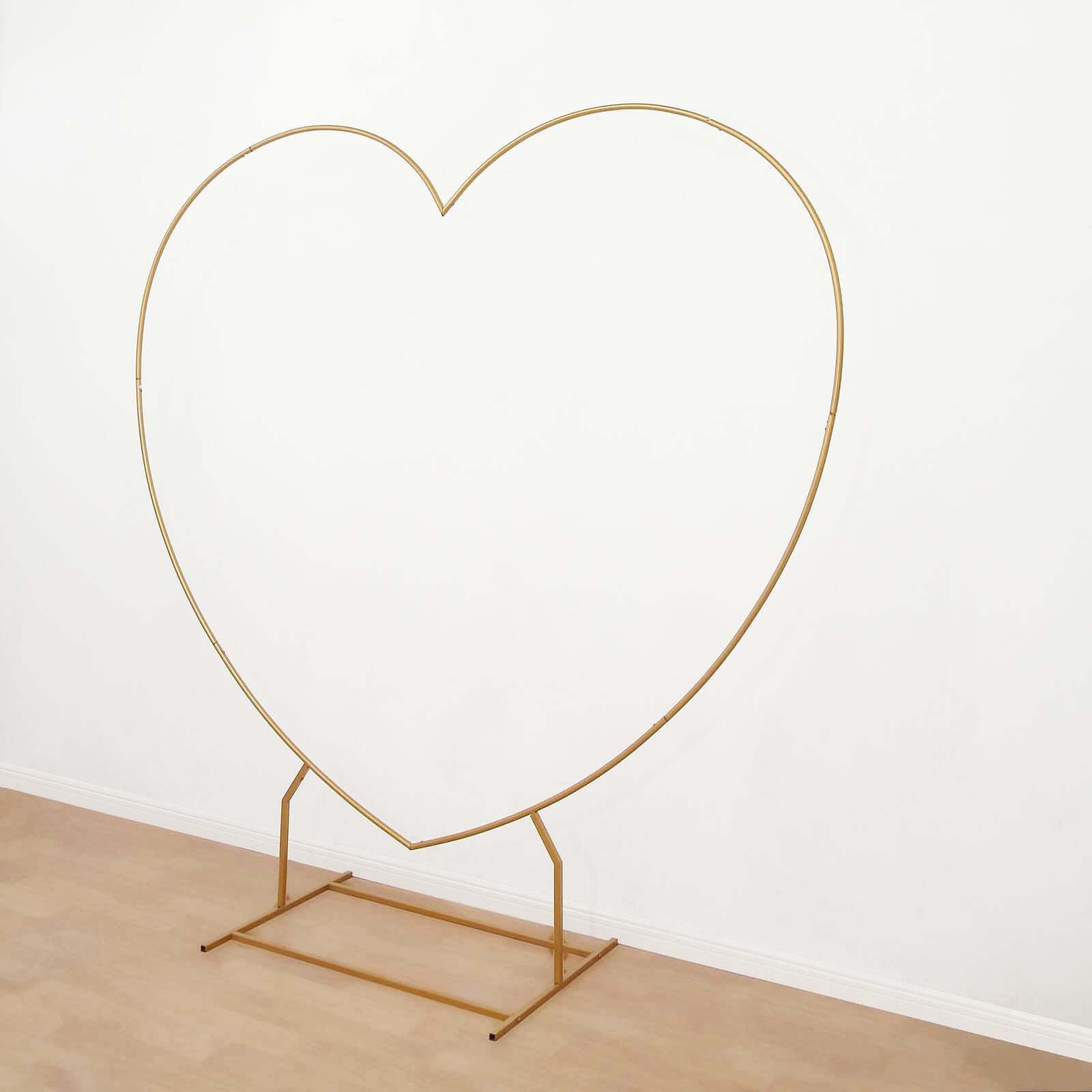 7ft Heavy Duty Gold Metal Heart Shape Photo Backdrop Stand, Wedding Arch Floral Balloon Frame with Sturdy Rectangular Base - Bell Racket Store