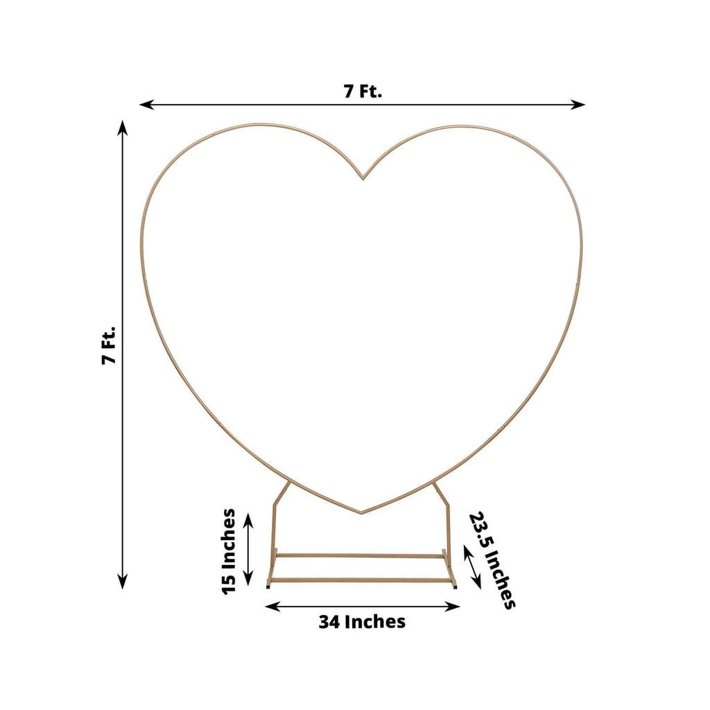 7ft Heavy Duty Gold Metal Heart Shape Photo Backdrop Stand, Wedding Arch Floral Balloon Frame with Sturdy Rectangular Base - Bell Racket Store