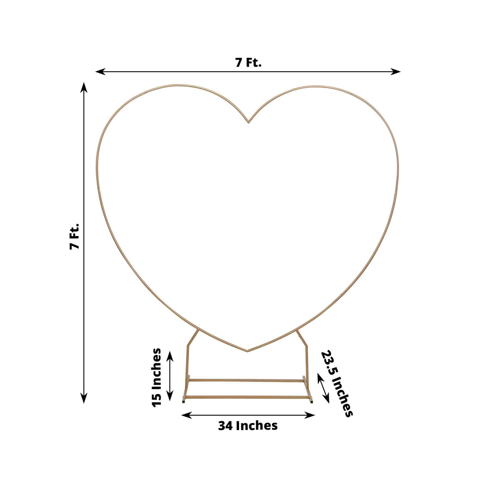 7ft Heavy Duty Gold Metal Heart Shape Photo Backdrop Stand, Wedding Arch Floral Balloon Frame with Sturdy Rectangular Base - Bell Racket Store
