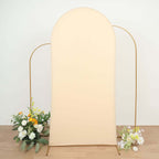 7ft Matte Beige Spandex Fitted Chiara Backdrop Stand Cover For Round Top Wedding Arch - Bell Racket Store