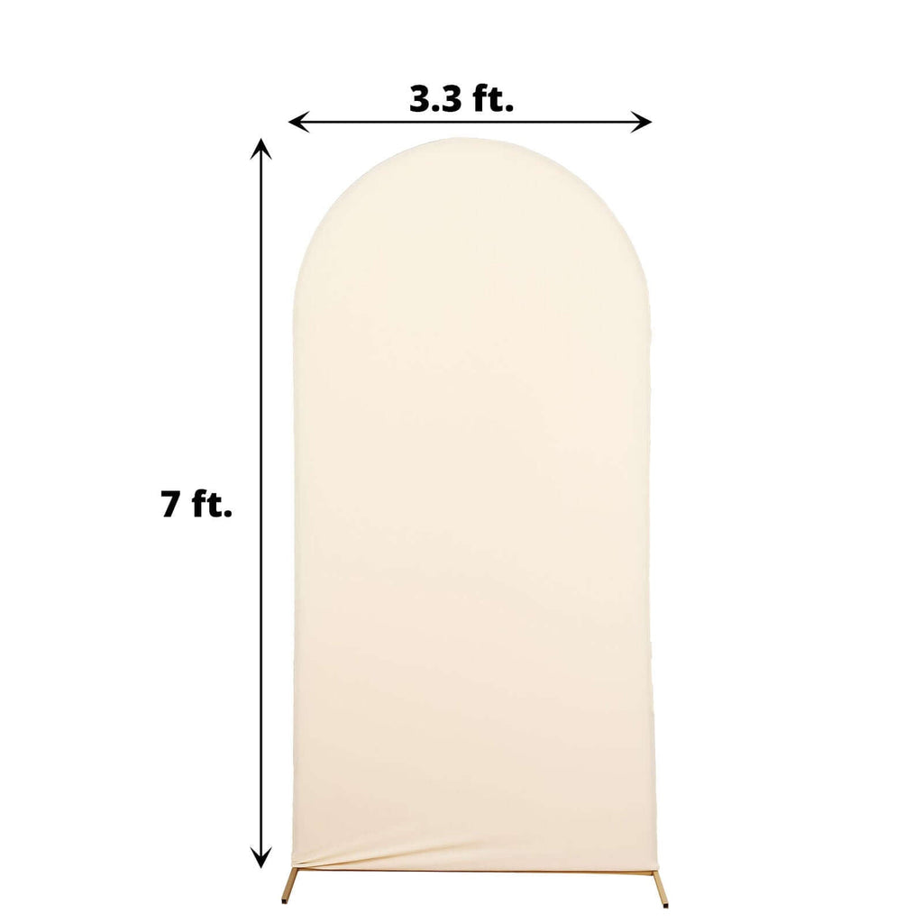 7ft Matte Beige Spandex Fitted Chiara Backdrop Stand Cover For Round Top Wedding Arch - Bell Racket Store