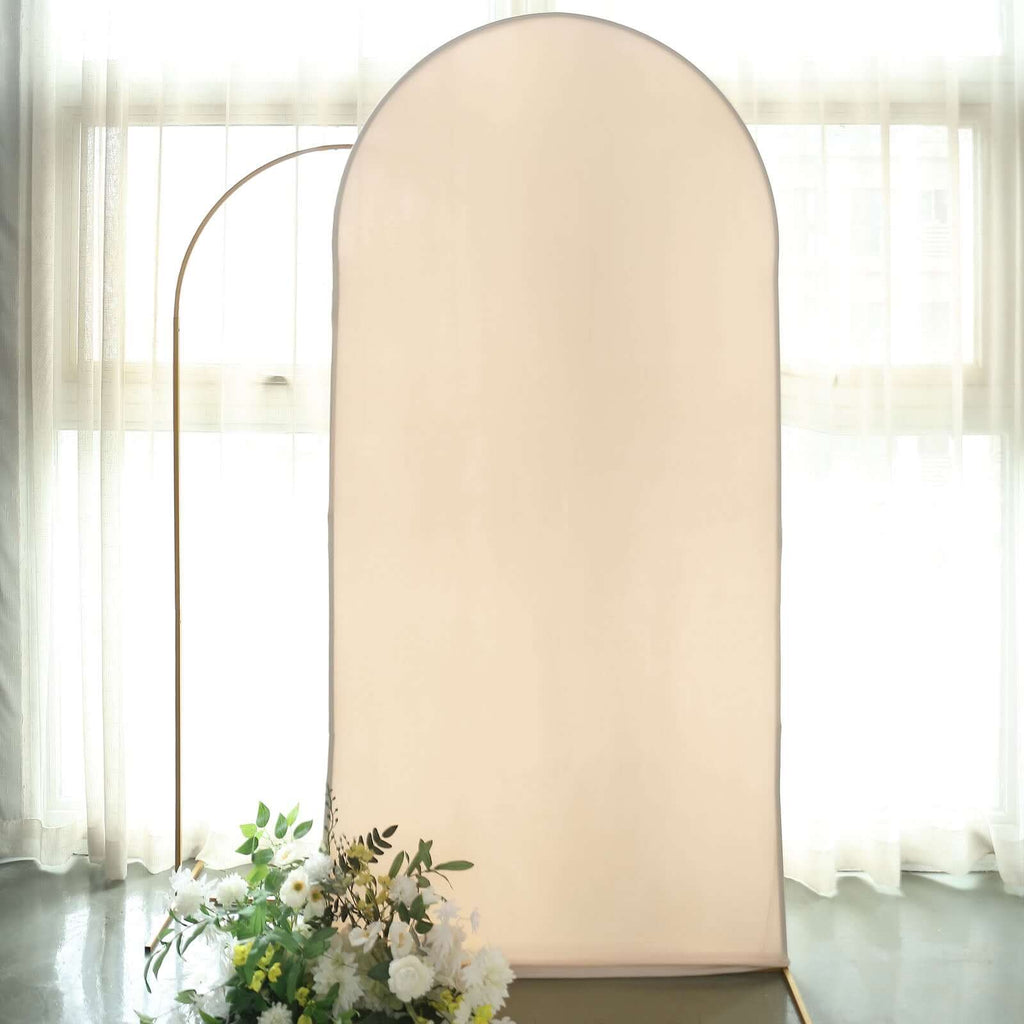 7ft Matte Beige Spandex Fitted Chiara Backdrop Stand Cover For Round Top Wedding Arch - Bell Racket Store