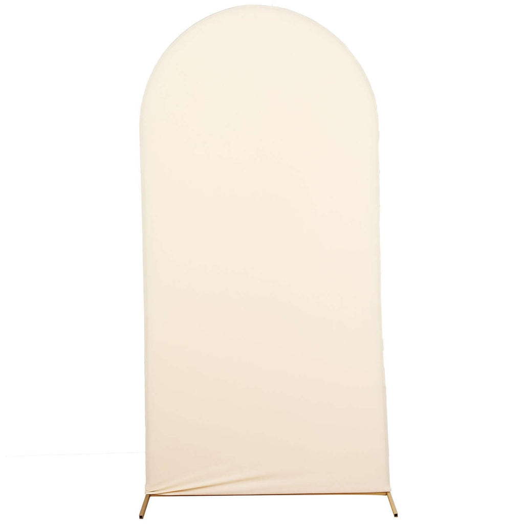 7ft Matte Beige Spandex Fitted Chiara Backdrop Stand Cover For Round Top Wedding Arch - Bell Racket Store
