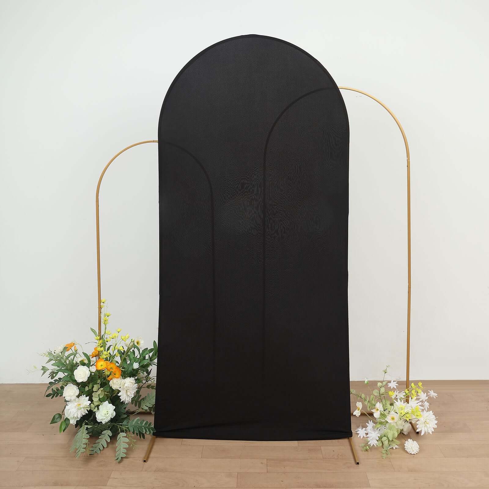 7ft Matte Black Spandex Fitted Chiara Backdrop Stand Cover For Round Top Wedding Arch - Bell Racket Store